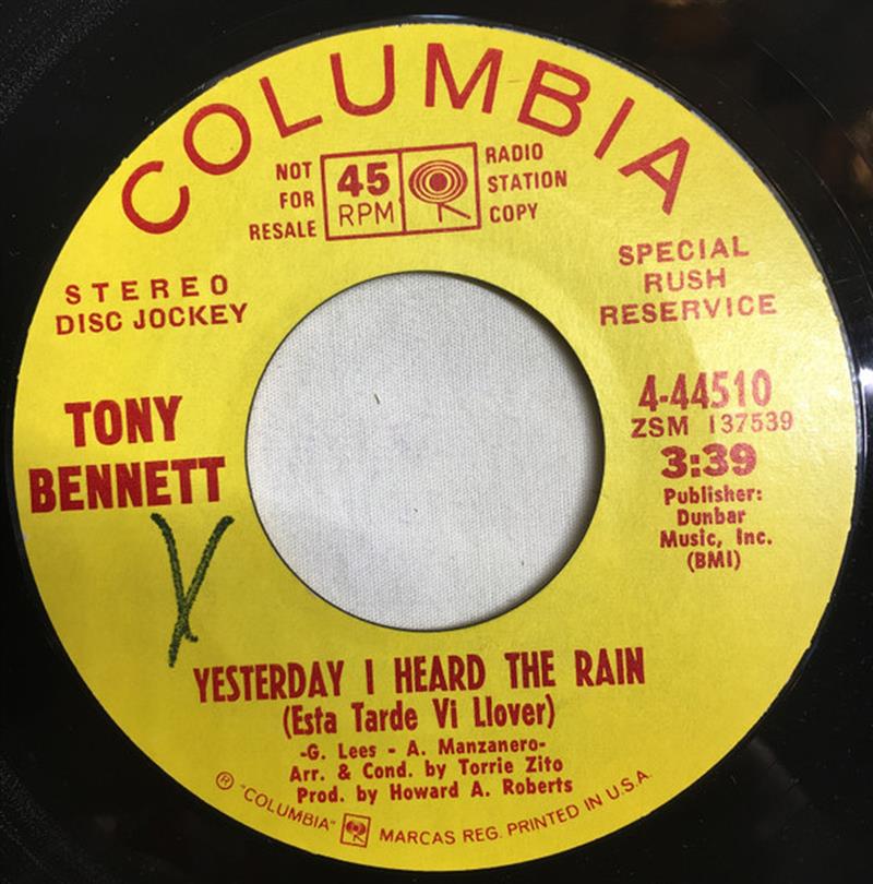 Yesterday I Heard The Rain - Tony Bennett - Columbia 4-44510