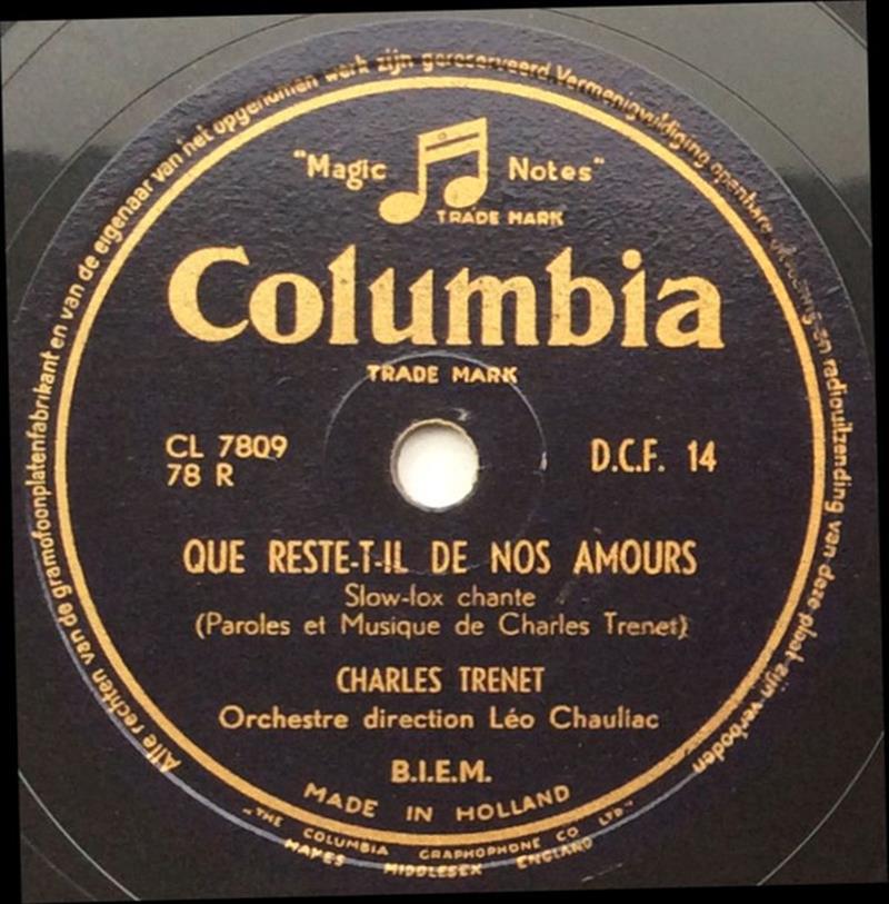 Que reste-t-il de nos amours Columbia CL 7809